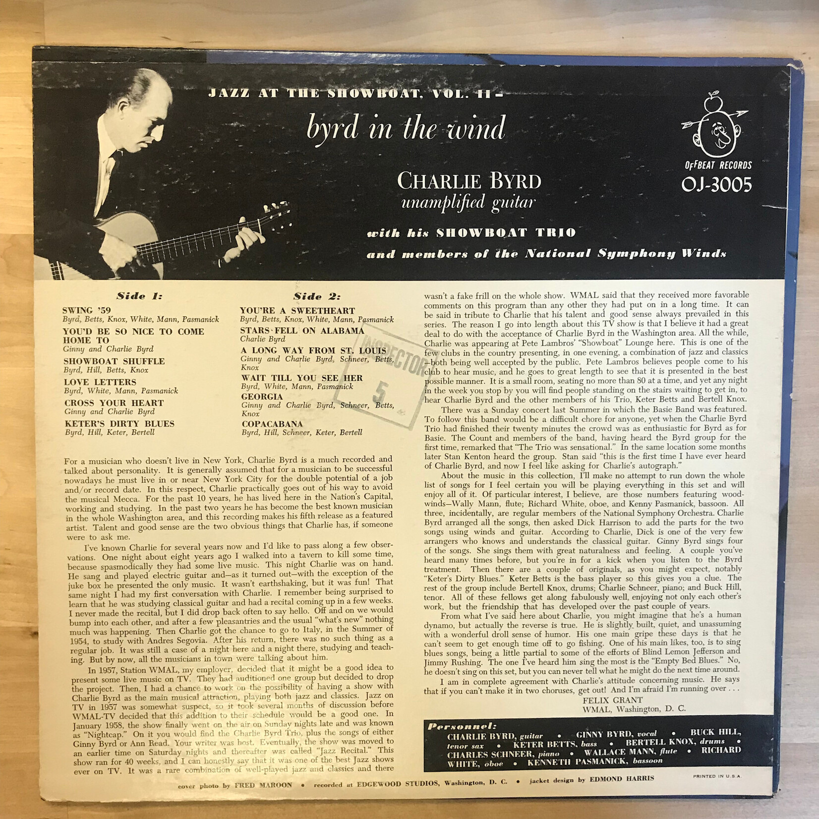Charlie Byrd - Byrd In the Wind - OJ 3005 - Vinyl LP (USED)