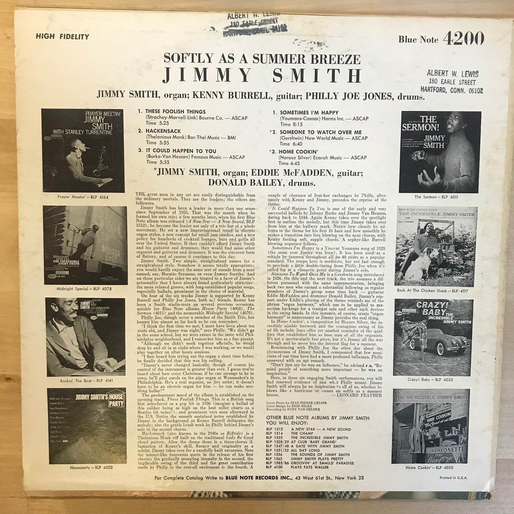 Jimmy Smith - Softly As A Summer Breeze - BLP 4200 - Vinyl LP (USED)