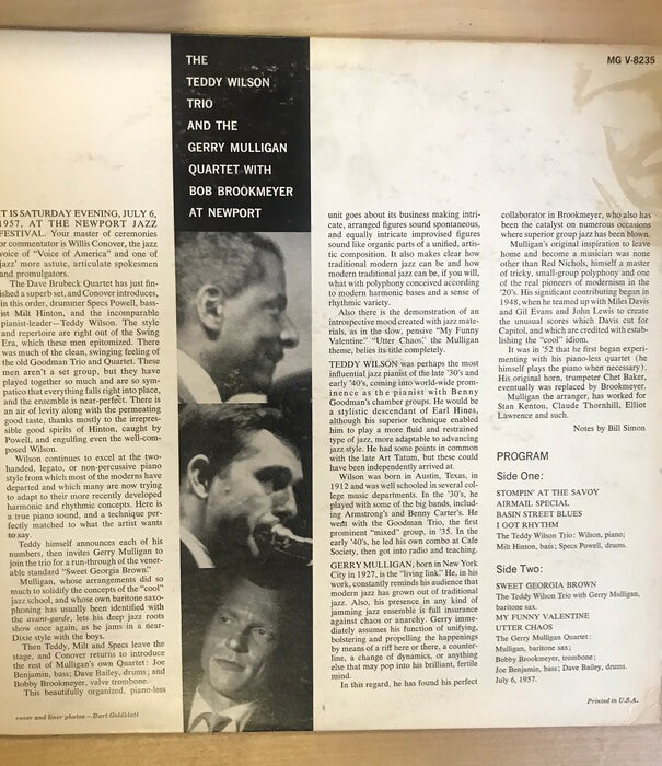 Teddy Wilson, Gerry Mulligan - At Newport - MGV8235 - Vinyl LP (USED)
