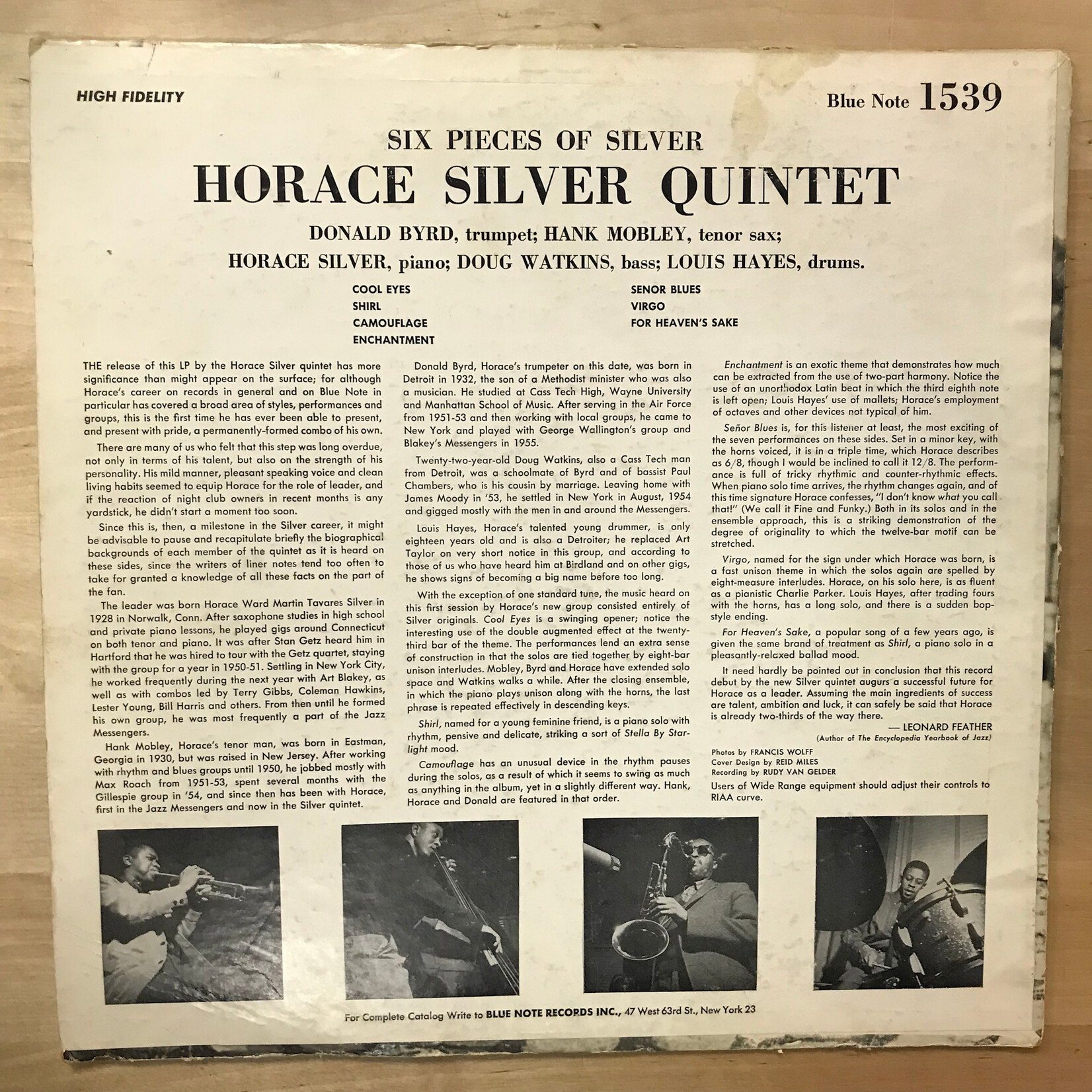 Horace Silver - 6 Pieces Of Silver (1957RE) - BLP 1539 - Vinyl LP (USED)