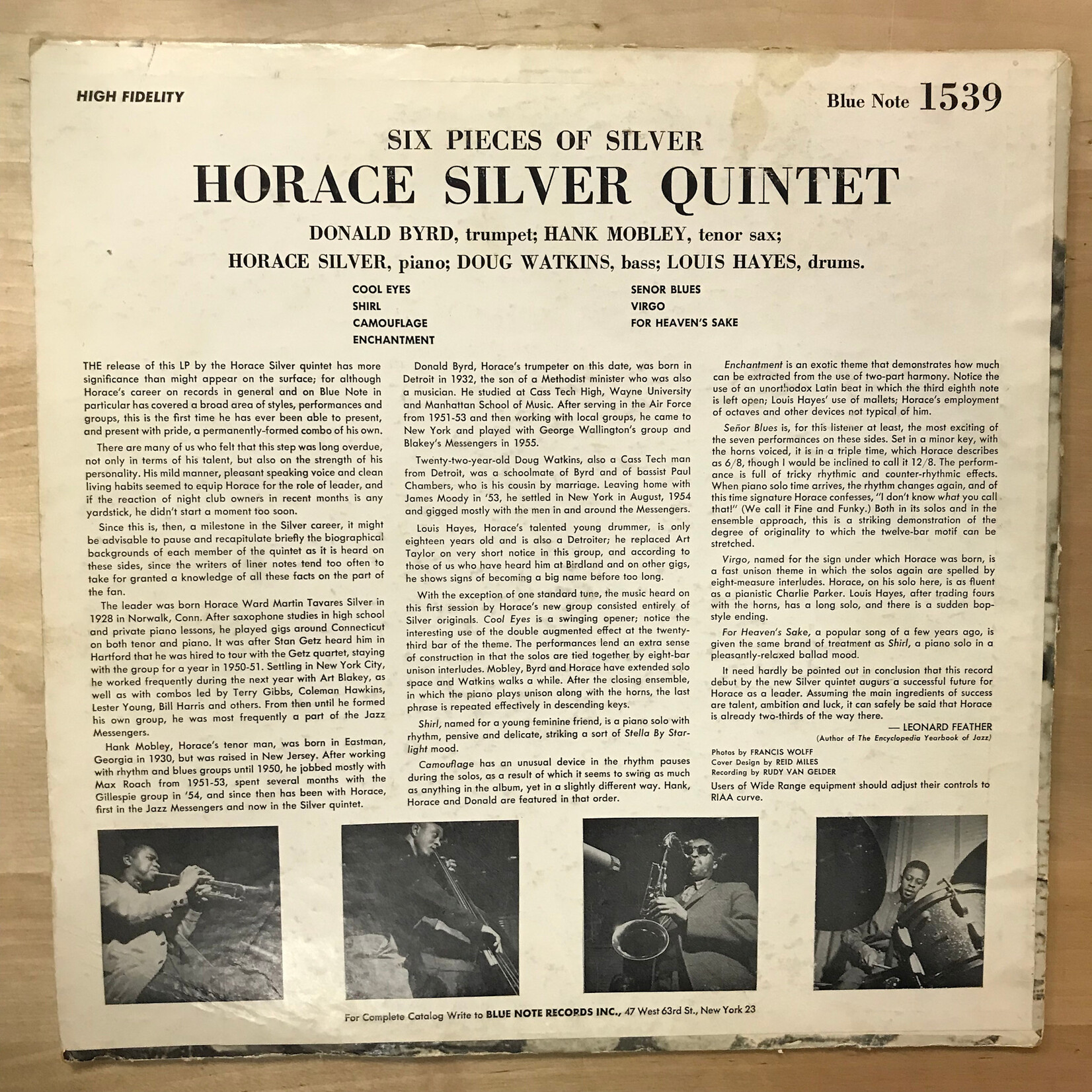 Horace Silver - 6 Pieces Of Silver (1957RE) - BLP 1539 - Vinyl LP (USED)