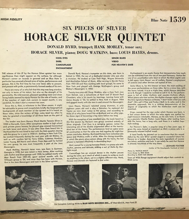 Horace Silver - 6 Pieces Of Silver (1957RE) - BLP 1539 - Vinyl LP (USED)