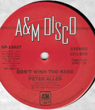 Peter Allen - Don't Wish Too Hard / I Go To Rio - SP12027 - Vinyl 12-Inch Single (USED)