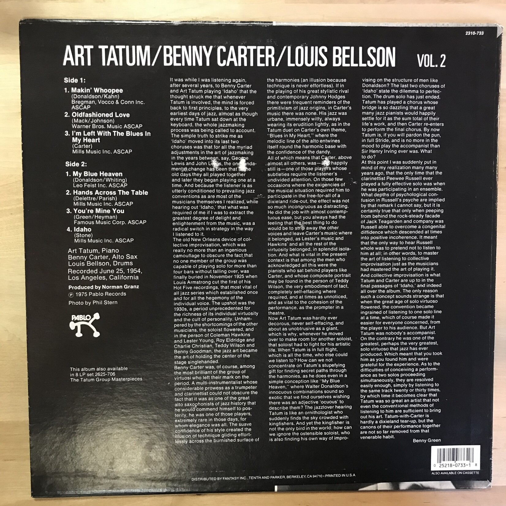 Art Tatum, Benny Carter, Louis Bellson - The Tatum Group Masterpieces Vol. 2 - 2310 733 - Vinyl LP (USED)