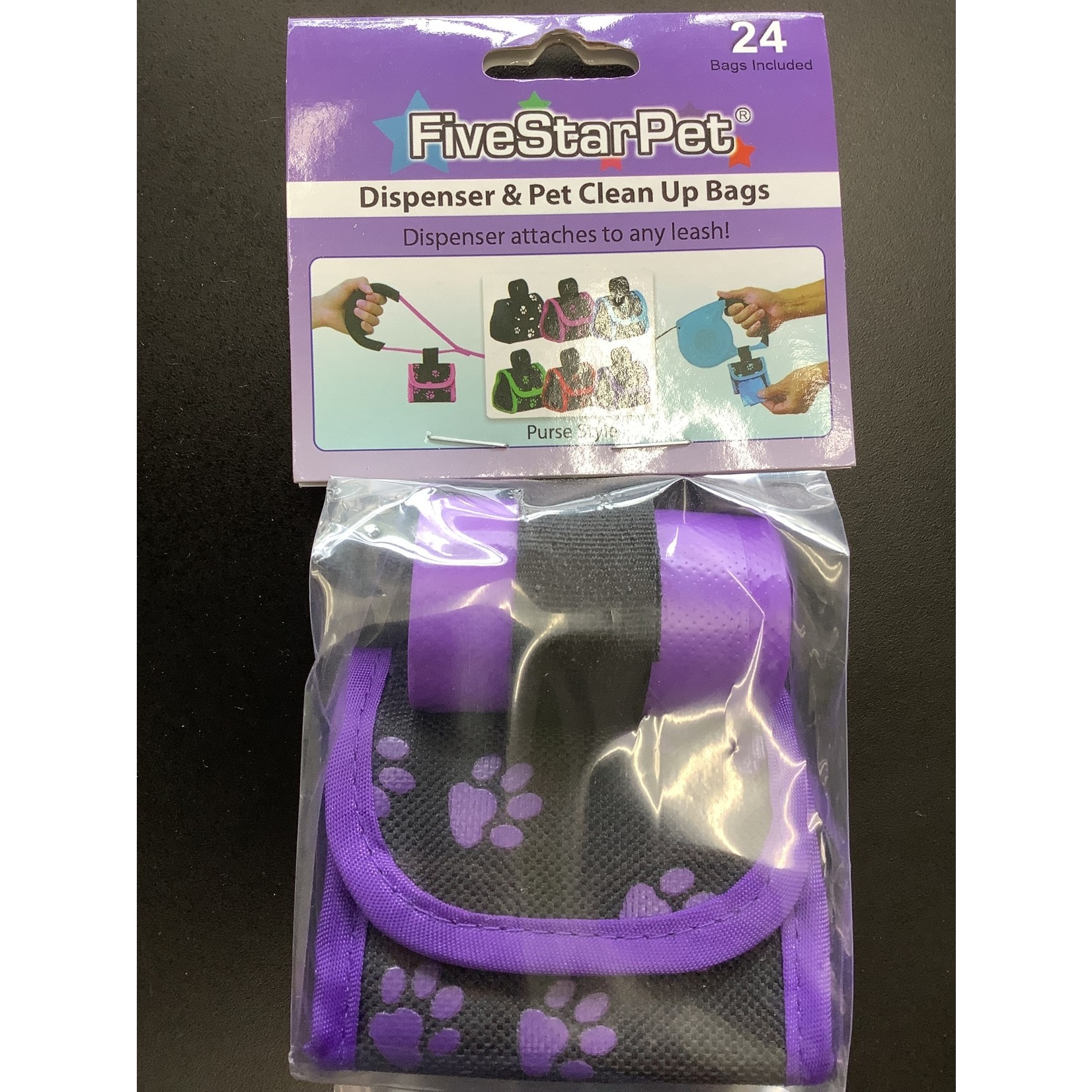 Fivestarpet FIVESTARPET.  Dispenser & Pet Clean Up Bags. Purple with Paw Prints