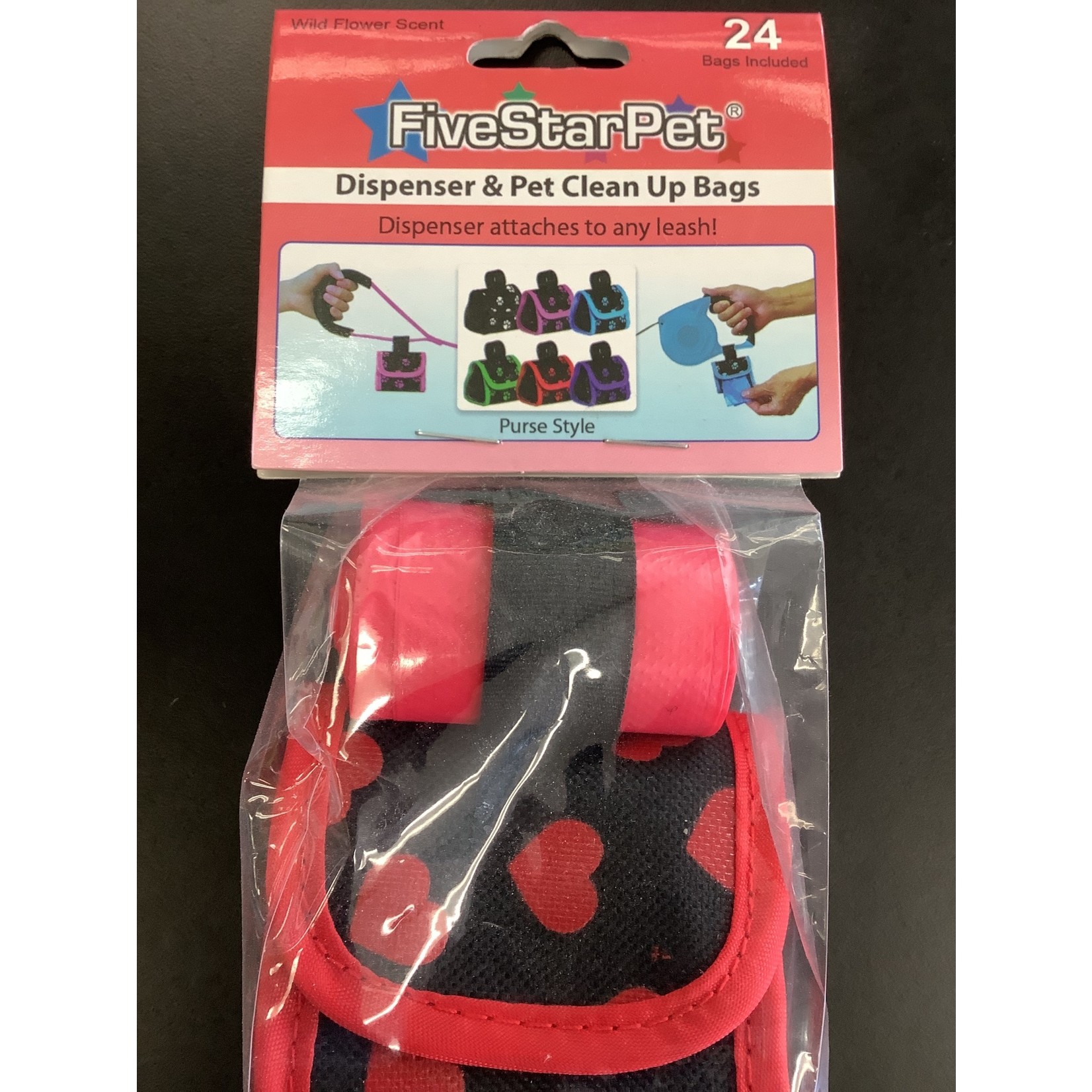 Fivestarpet FIVESTARPET. Dispenser & Pet Clean Up Bags. Red with Paw Hearts