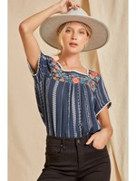 Andree By Unit Striped Babydoll Top Navy