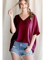 Wine Solid Top With Dolman Sleeves
