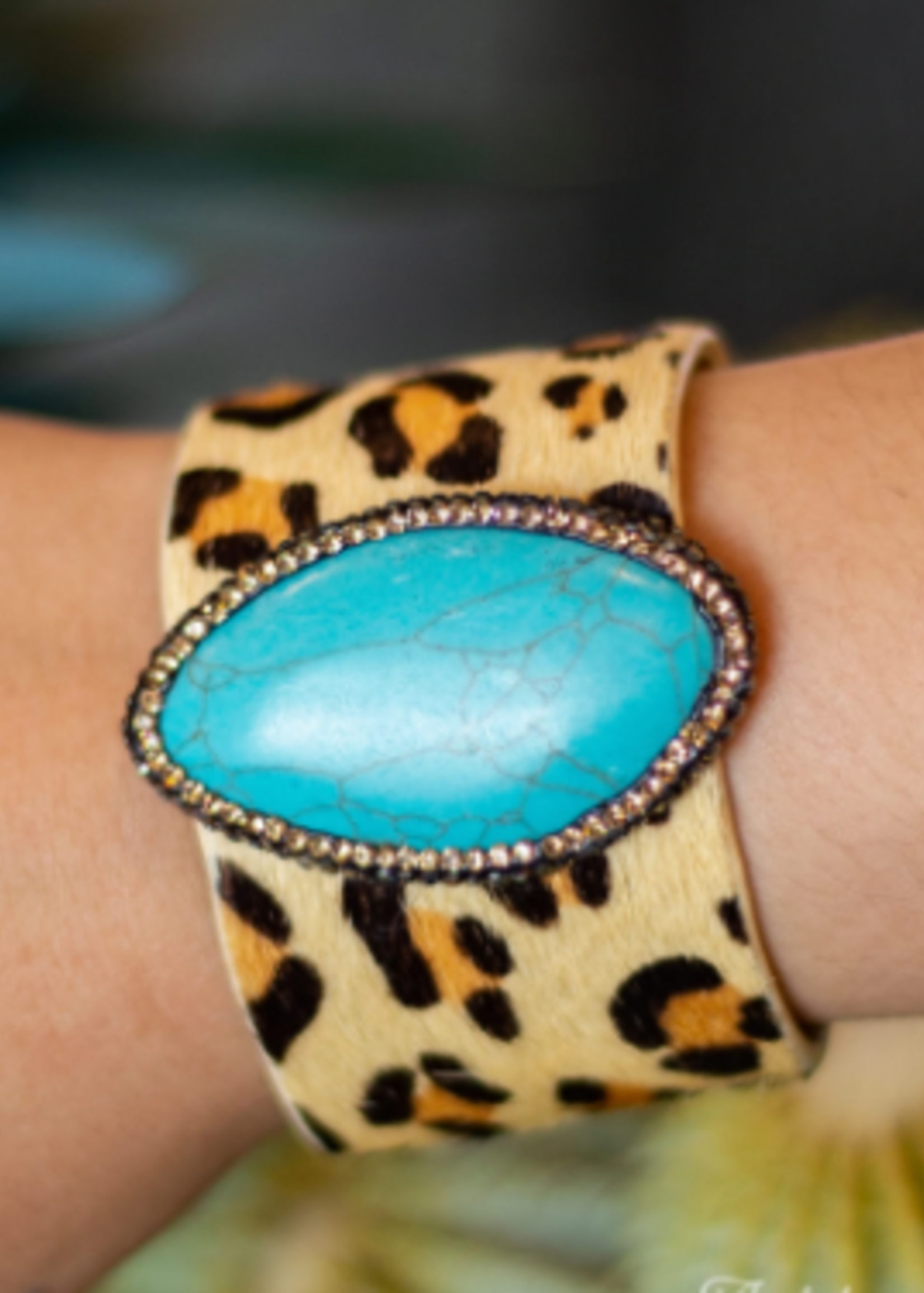 Western Glam Leopard Bracelet W/Turquoise
