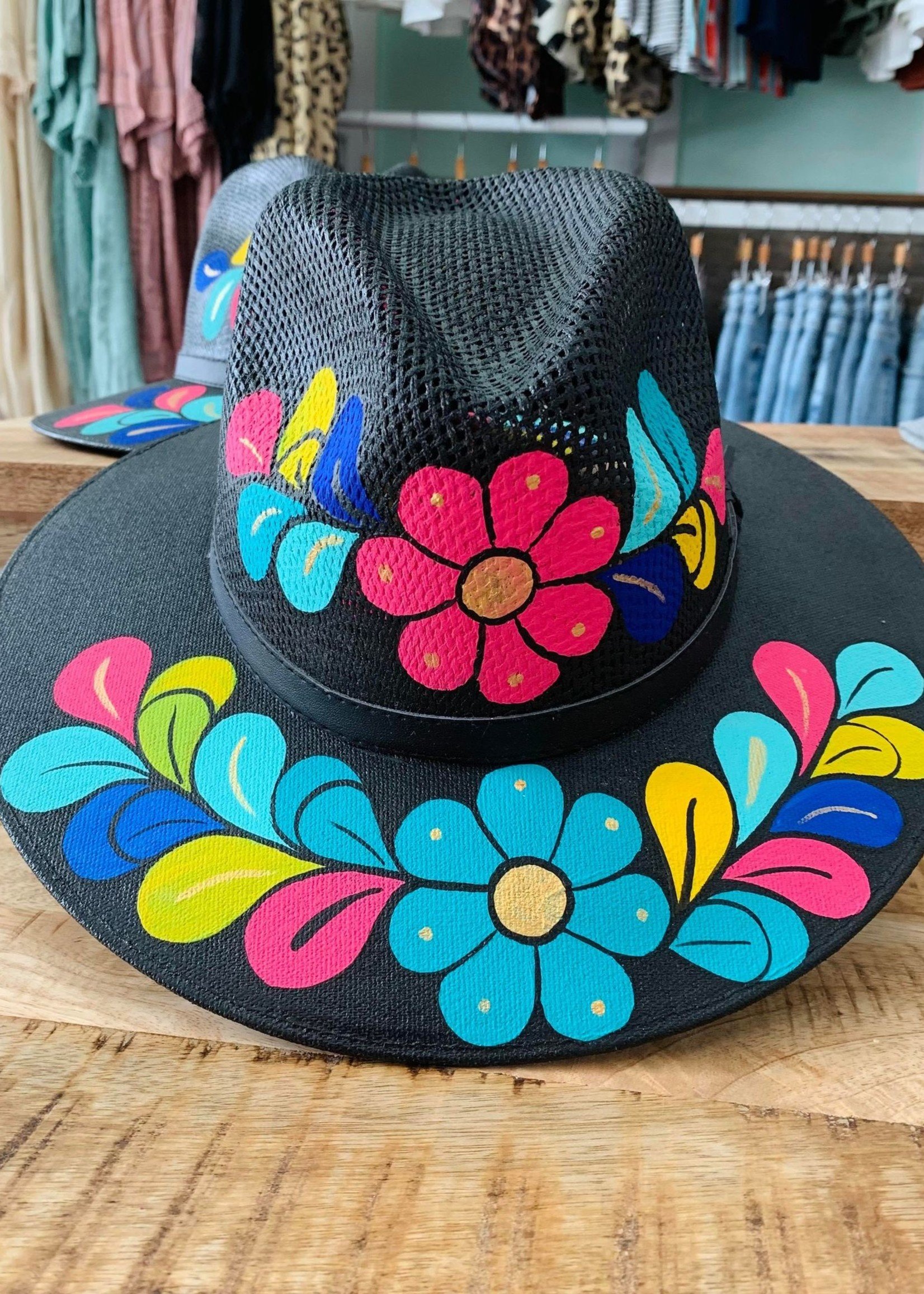 Panama Hat - Black Floral