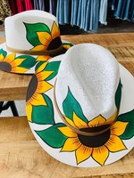 Panama Hat - White Double Sunflower