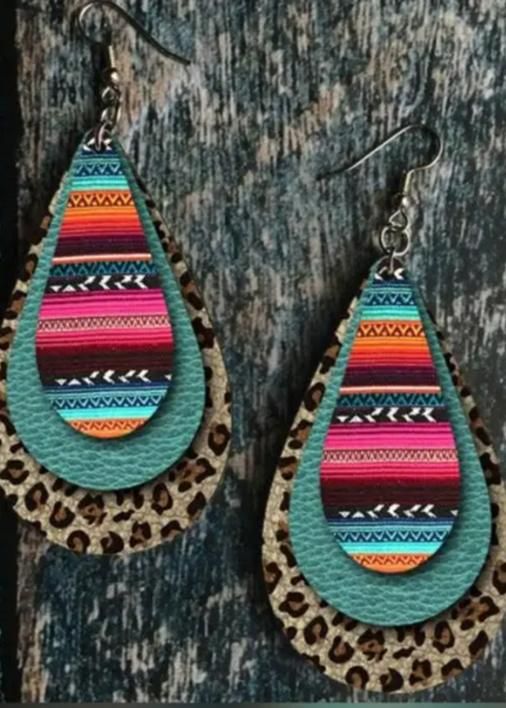 Colorful Stripe Print Leopard Earrings