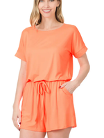 Romper With Pocket - Neon Coral