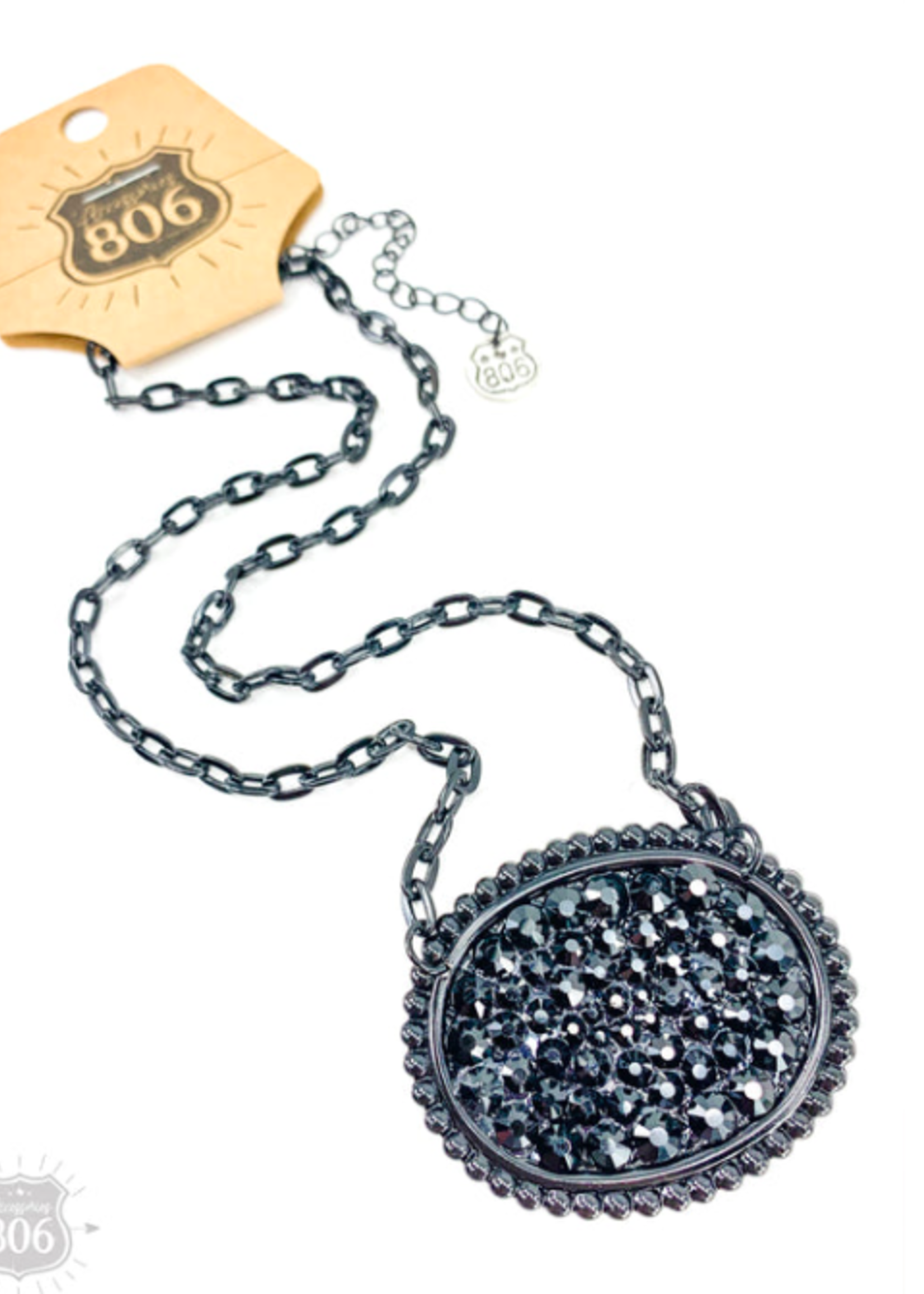 Oval With Crystal Necklace - Black