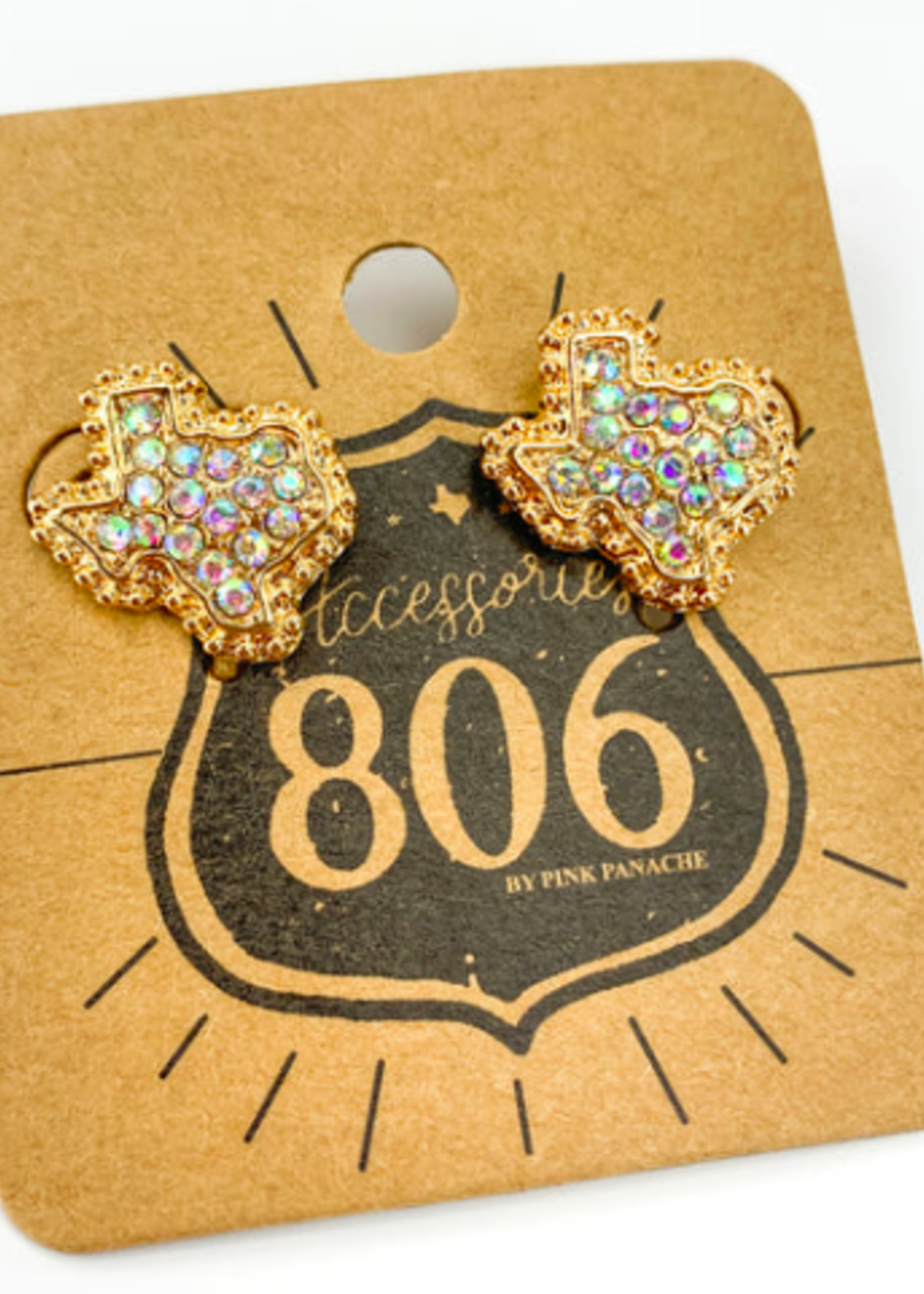 Rhinestoned Texas Post Earrings - Iridescent Gold