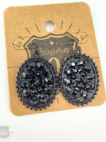 Small Oval Earrings With Rhinestones - Black