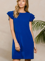 Ruffle Sleeve Knit Dress - Royal Blue