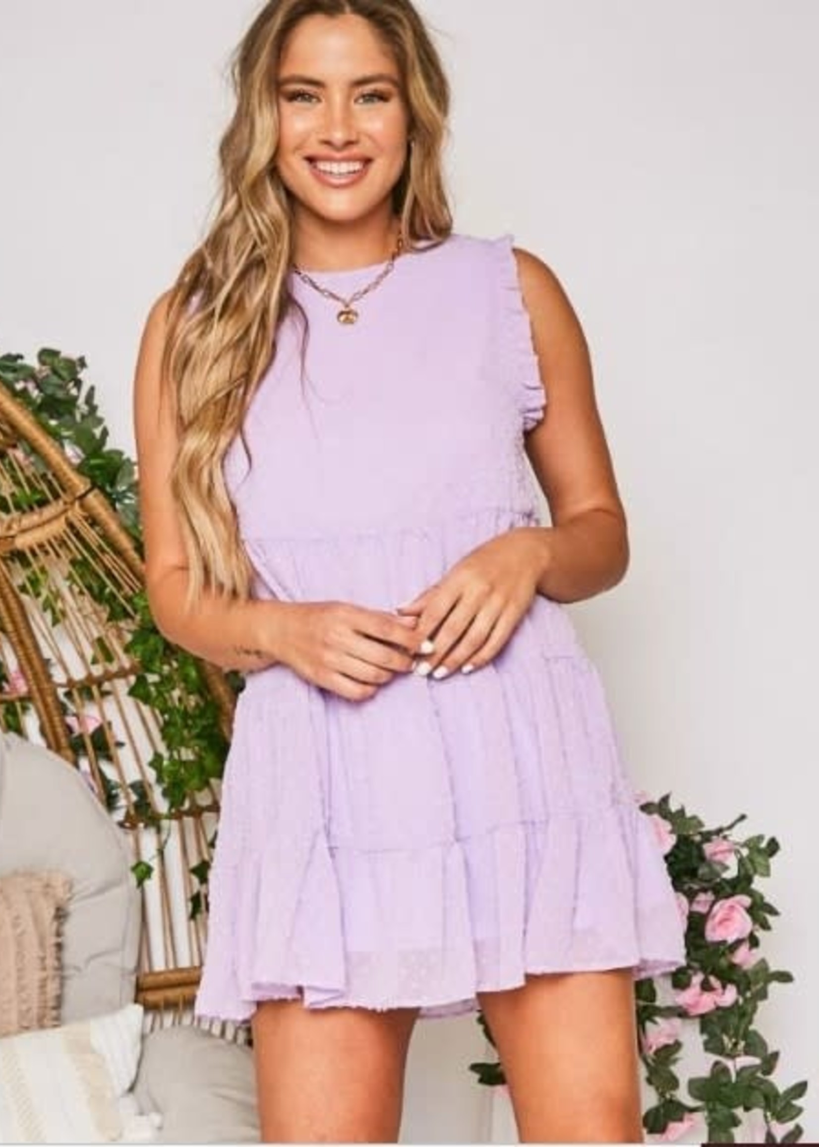 Sleeveless Dotted Swiss Dress - Lavender