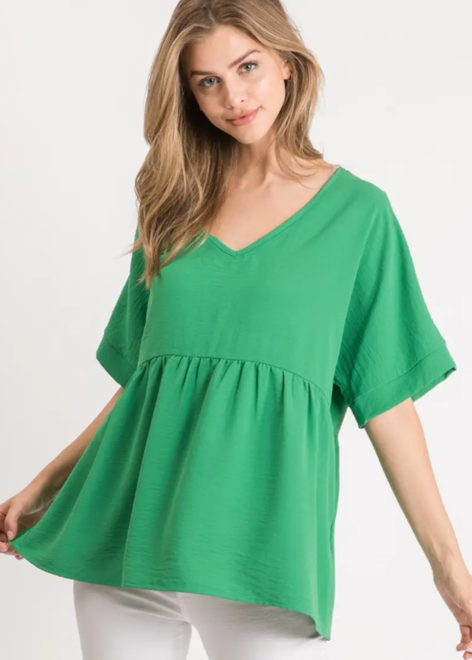 Solid Baby Doll Top - Kelly Green
