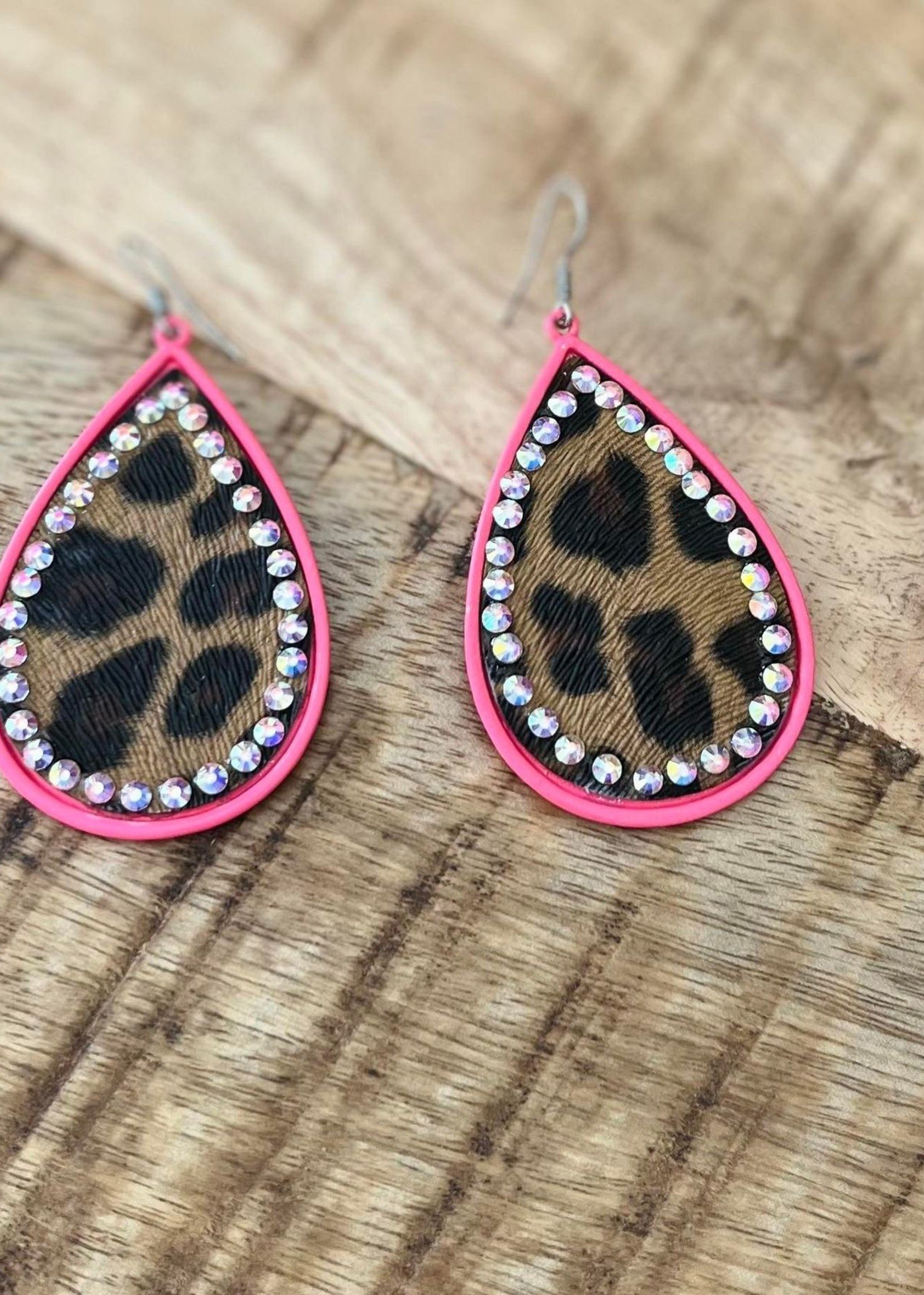 Hot Pink Leopard Bling Earrings
