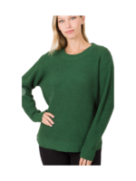 Hi-Low Waffle Sweater - Dark Green