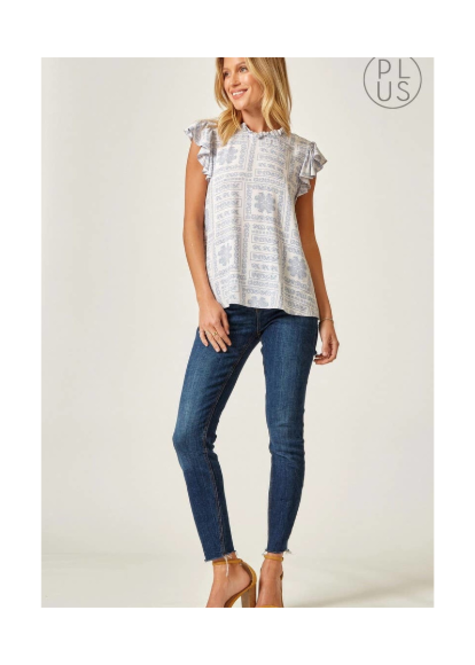 Plus Casual Top - Ivory/Navy