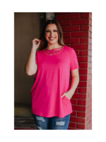 Relaxed Fit Caged Neck Top - Pink