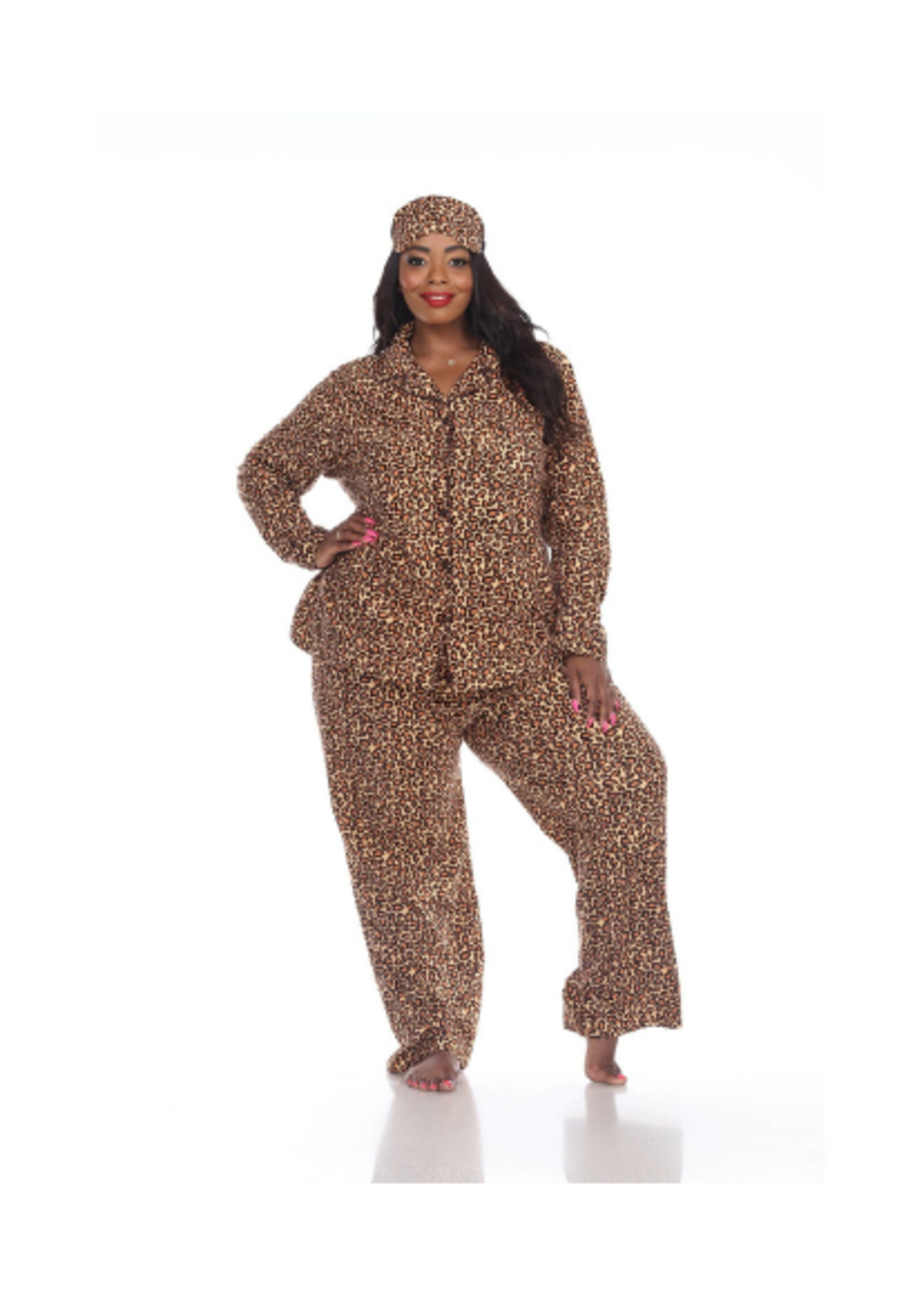 3 Piece Pajama Set Brown Leopard - Plus Size