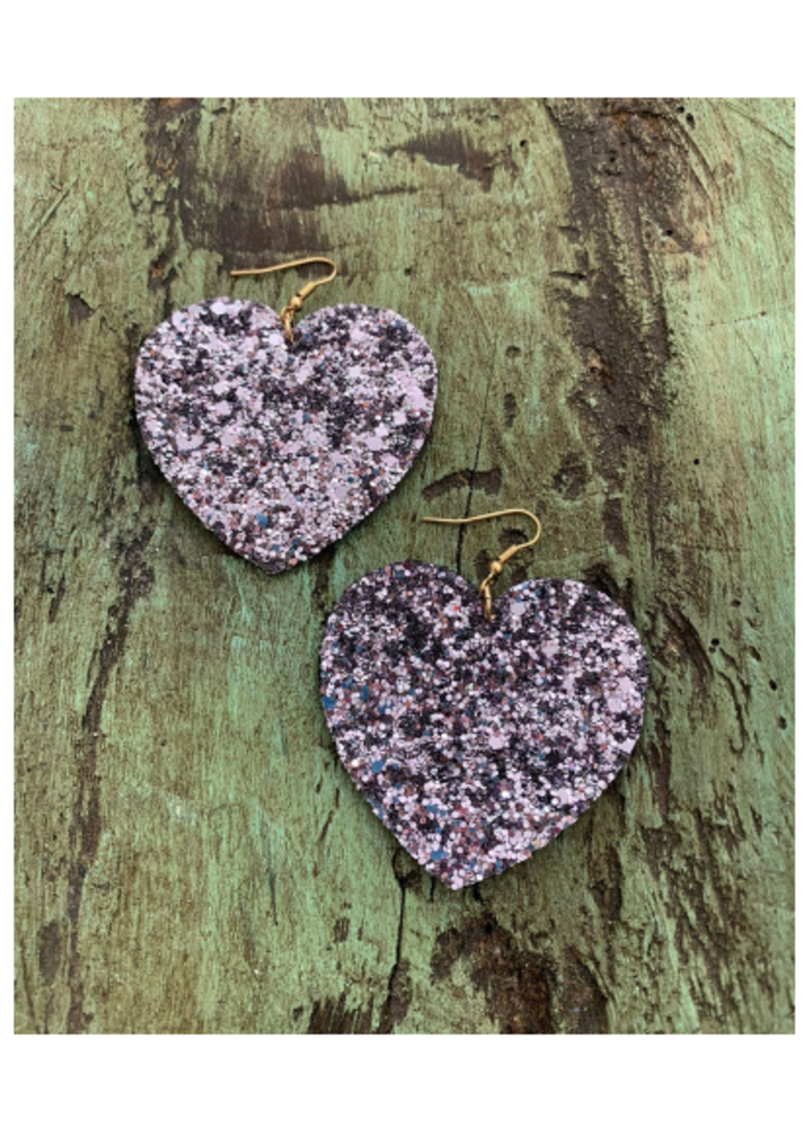 Glitter Heart Earrings - Purple