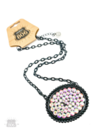 Oval With Crystal Necklace - Iridescent Black