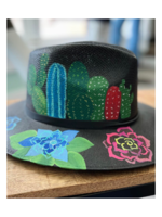 Panama Hat - Black Cactus Floral