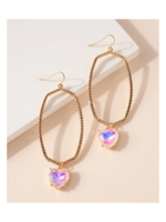 Heart Rhinestone Oval Earrings - Iridescent Lavender