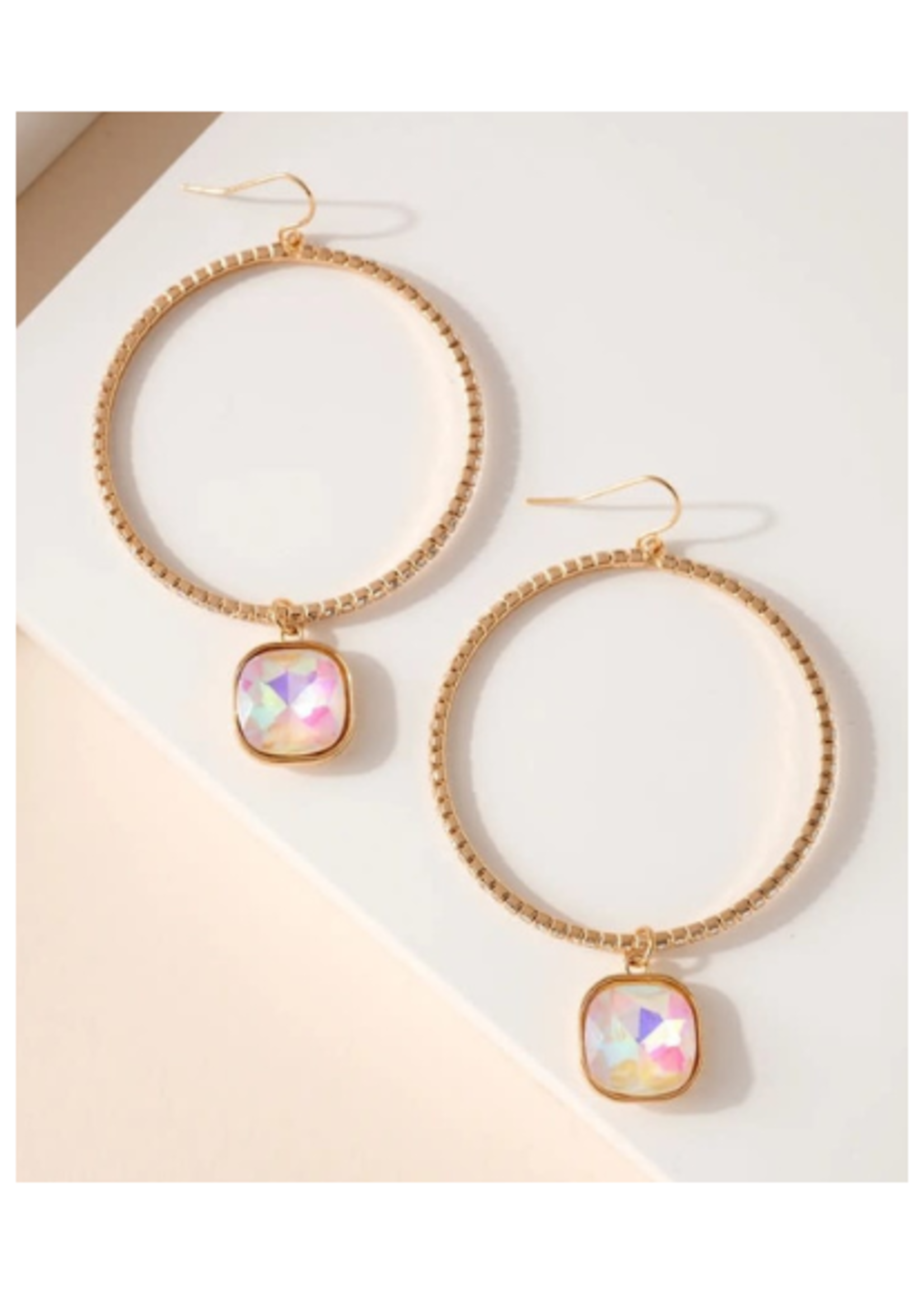 Rhinestone Dangly Earrings - Iridescent Pink