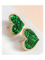 Glitter Heart Stud Earrings - Green