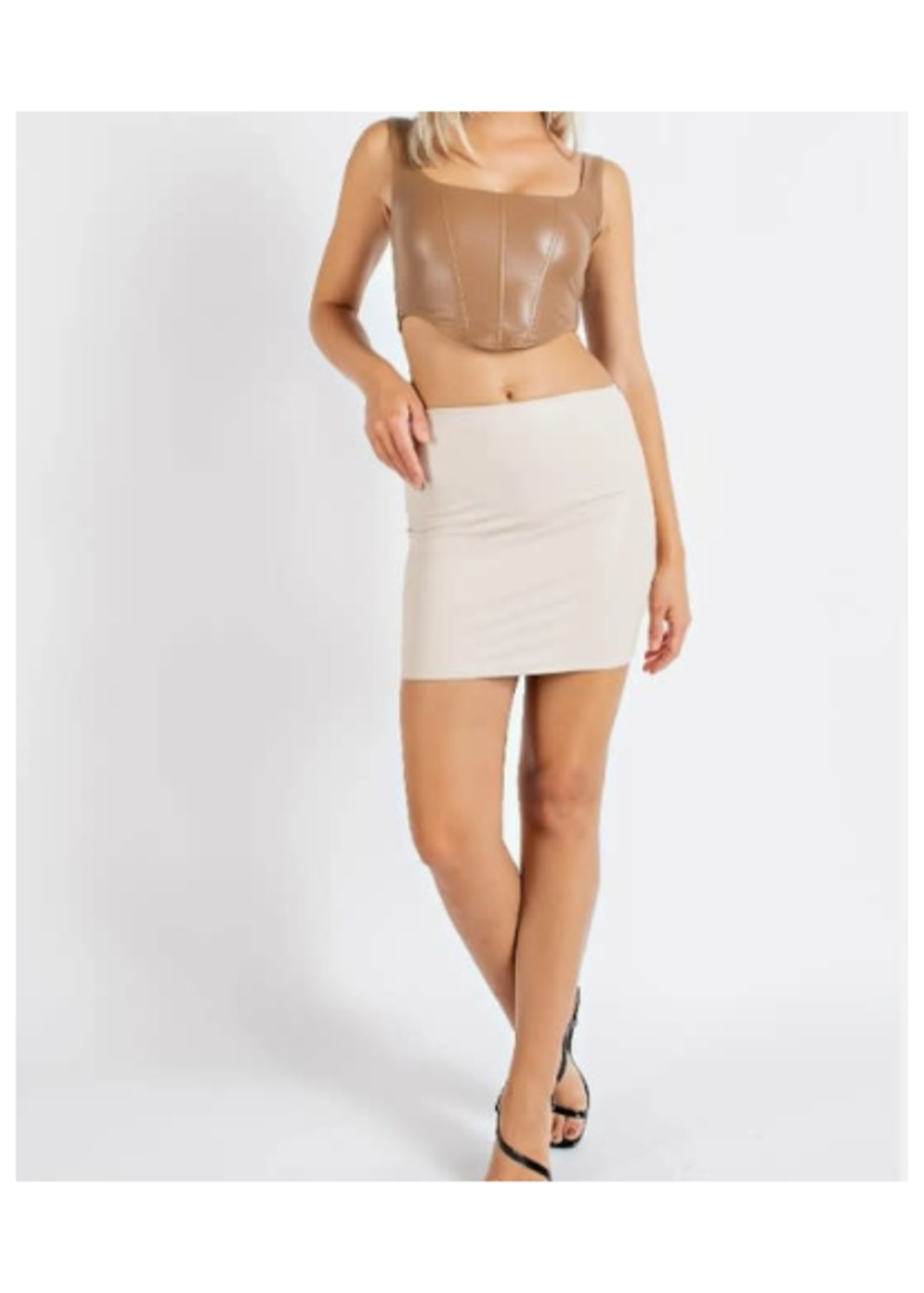 Faux Leather Mini Skirt - Beige