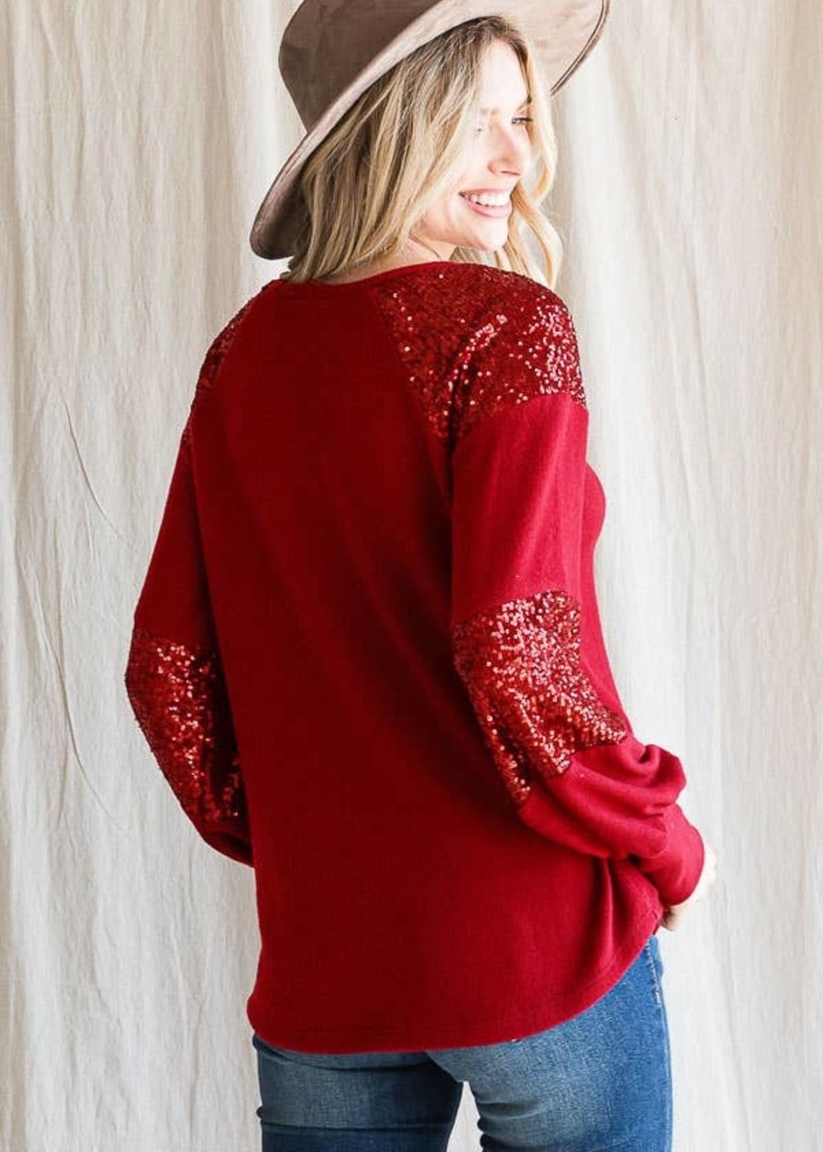 Long Sleeve Knit Top - Red
