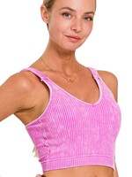 Ribbed Cropped Padded Tank Top - Bright Mauve