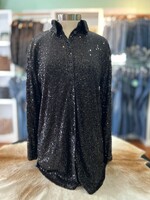 Sequin Button Down Shirt - Black