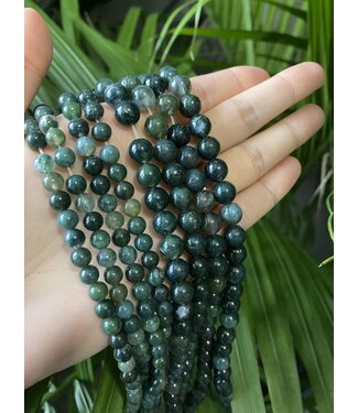 Moss Agate Beads Polished 15" Strand 4mm 6mm 8mm