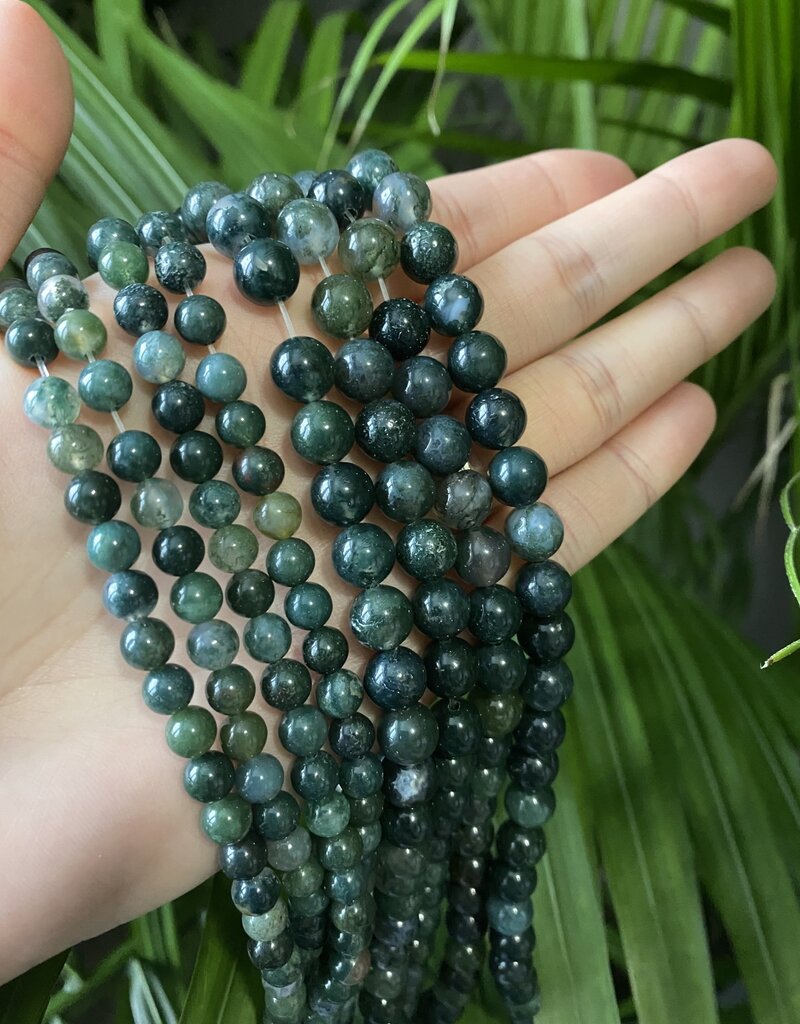 Moss Agate Beads Polished 15" Strand 4mm 6mm 8mm