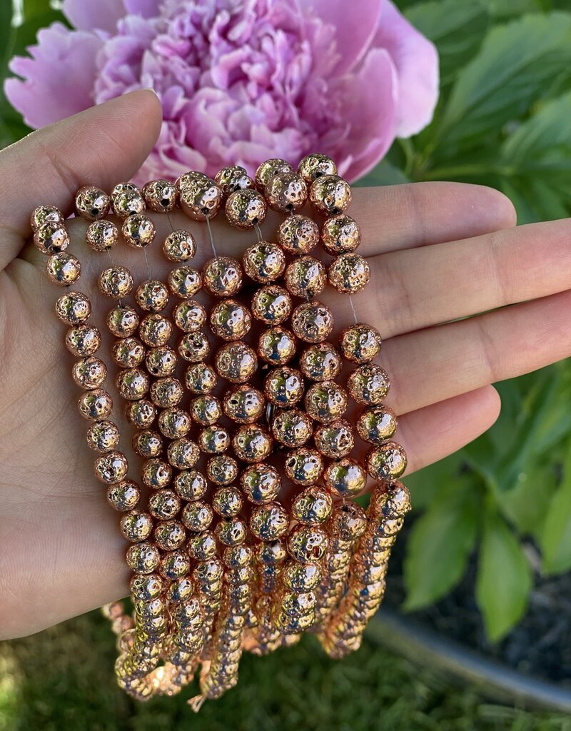 Lava Beads Rose Gold Electroplated 15" Stand 6mm 8mm