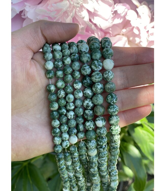 Green Spot Jasper Beads Polished 15" Strand 6mm 8mm
