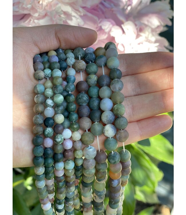 Indian Agate Beads Frosted/Matte 15" Strand 6mm 8mm