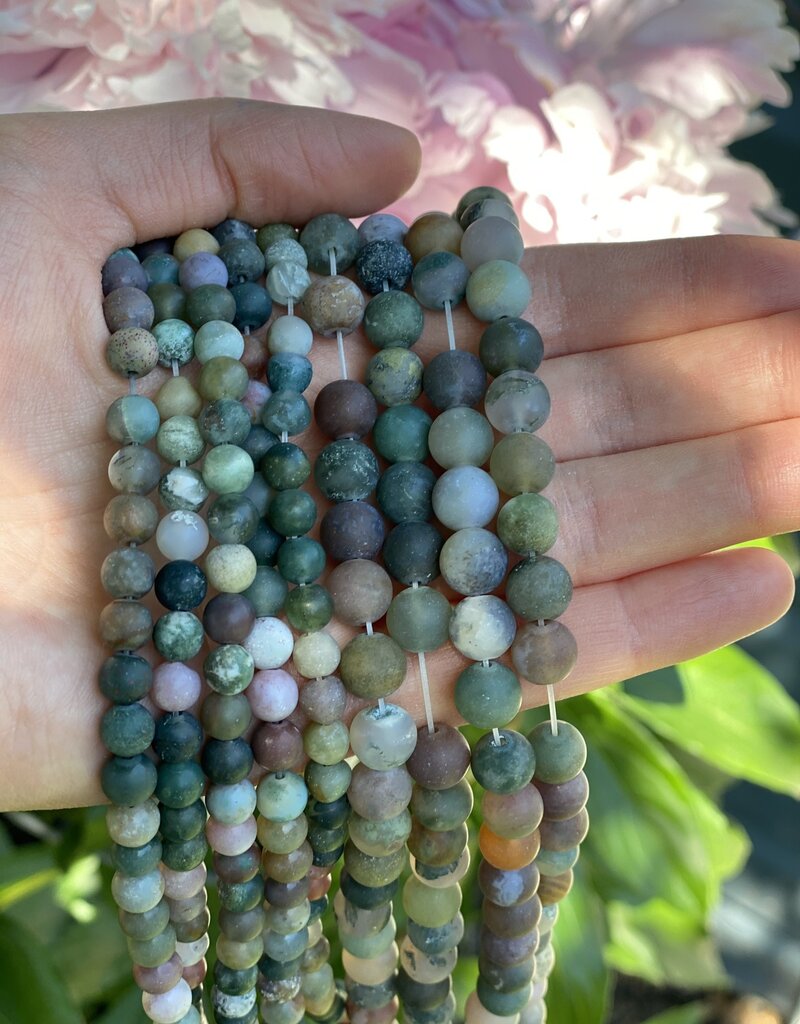 Indian Agate Beads Frosted/Matte 15" Strand 6mm 8mm