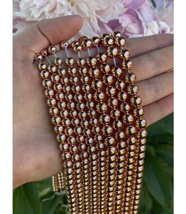 Rose Gold Hematite Beads Round Electroplated 15 Strand 4mm 6mm 8mm