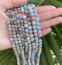 Blue+Red Impression/Imperial Jasper Beads, Dyed, Frosted/Matte 15" Strand 6mm 8mm