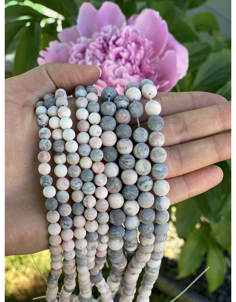 Pink Zebra Jasper Beads Frosted/Matte 15