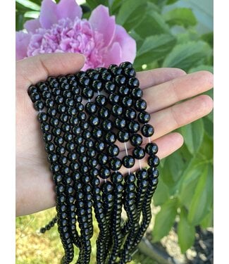 Black Obsidian Beads Polished 15" Strand 6mm 8mm