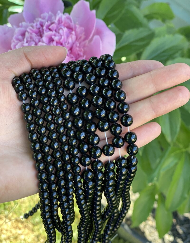 Black Obsidian Beads Polished 15" Strand 6mm 8mm