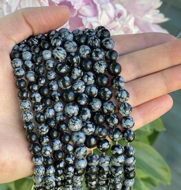 Snowflake Obsidian Beads Polished 15" Strand 6mm 8mm
